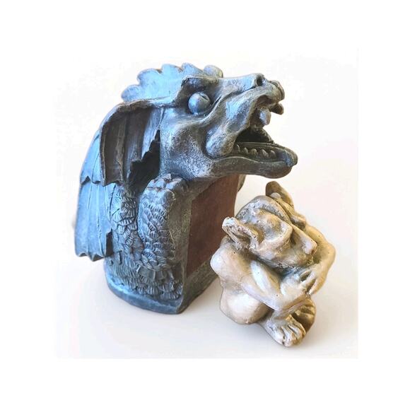 Goth SHELF SITTERs Vintage 1994 Gargoyle Dragon‎ Halloween Decor Restored - Picture 1 of 15